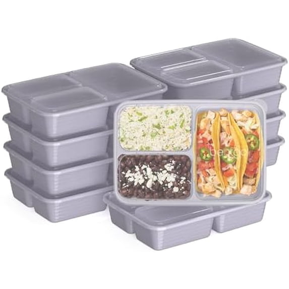 Prep - 20-Piece 3-Compartment Reusable Meal Prep Containers with Lids, PFAS & BPA Free Materials, Durable, Microwave, Freezer, & Dishwasher Safe To Go Food Storage (Lilac)