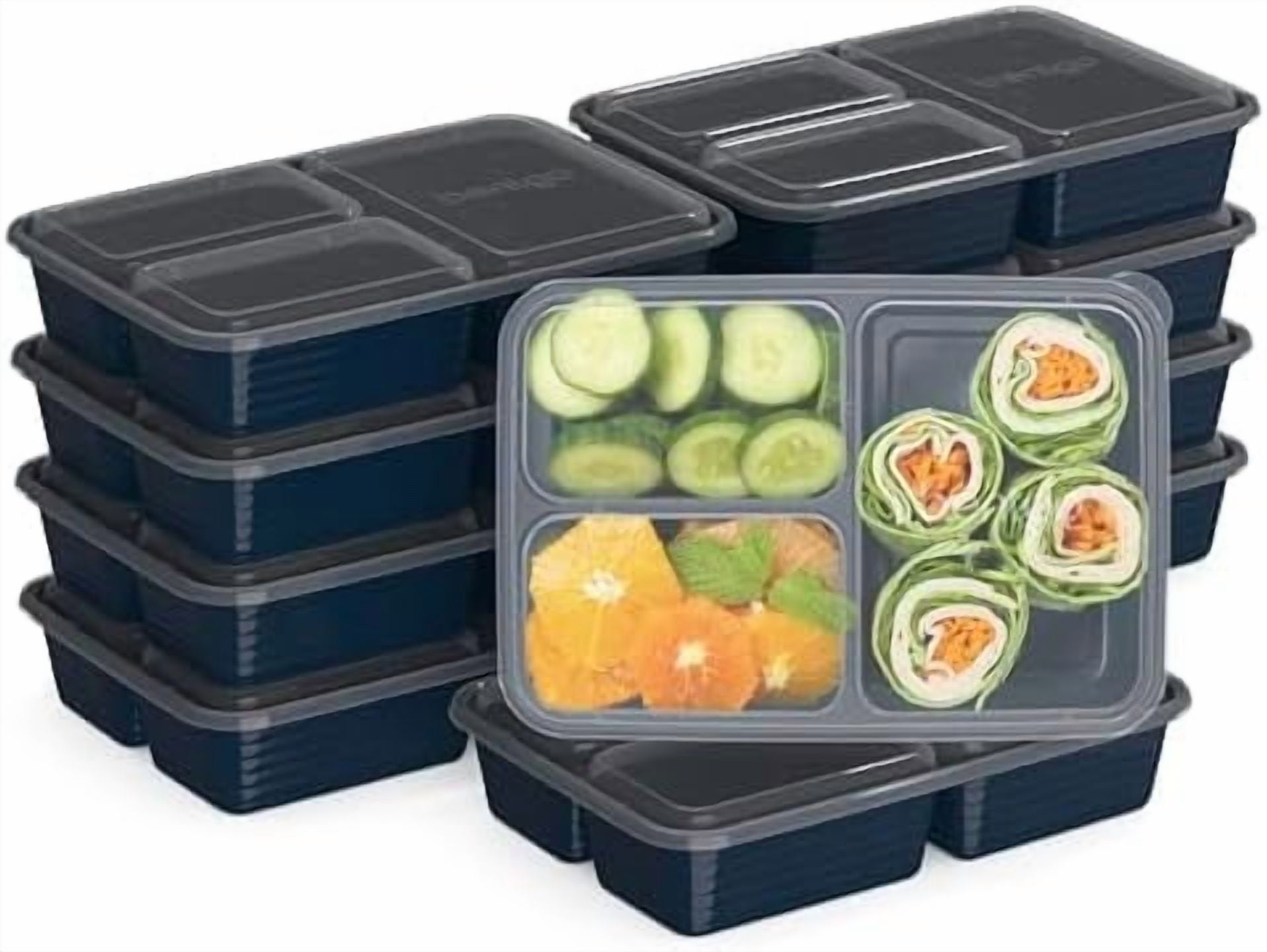 Prep - 20-Piece 3-Compartment Reusable Meal Prep Containers with Lids ...