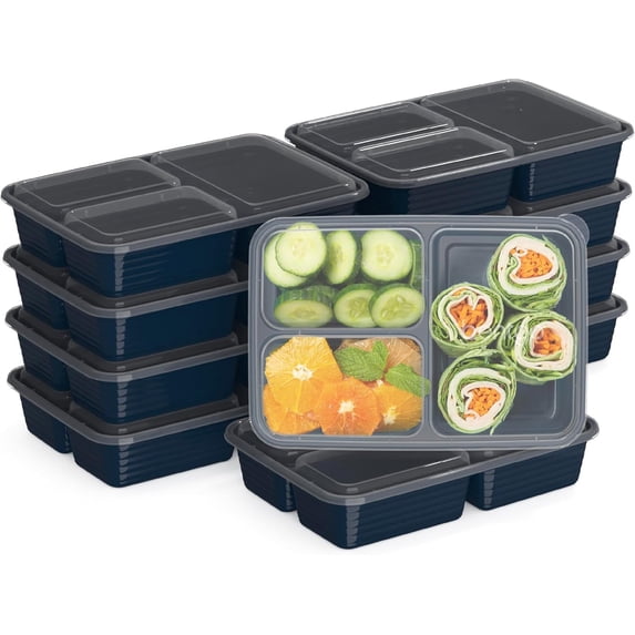 Prep - 20-Piece 3-Compartment Reusable Meal Prep Containers with Lids, PFAS & BPA Free Materials, Durable, Microwave, Freezer, & Dishwasher Safe To Go Food Storage (Silver)
