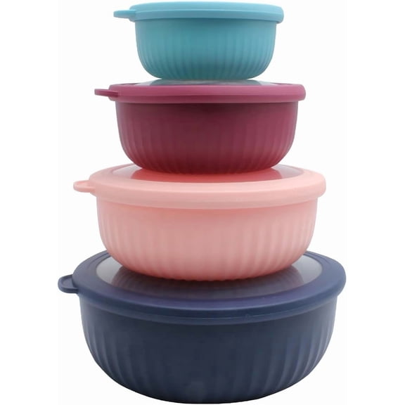 Prep Bowls with Lids- Wide and Deep Nesting Plastic Small Mixing Bowl Set with Lids, 8 Piece Set - Wide Bowls, Navy