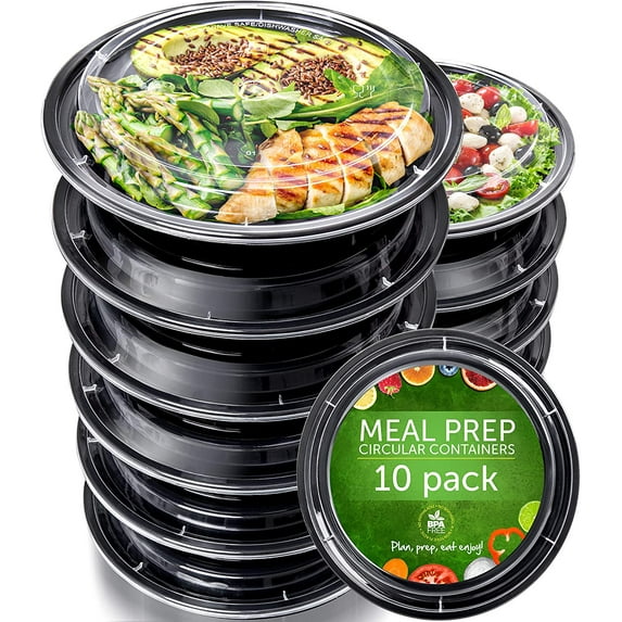 Prep Naturals 10 pack - Food Storage Containers - Reusable Meal Prep Containers - Plastic Lunch Containers with Lids - BPA, PVC and Phthalate Free, Microwave and Freezer Safe, 24 Ounces