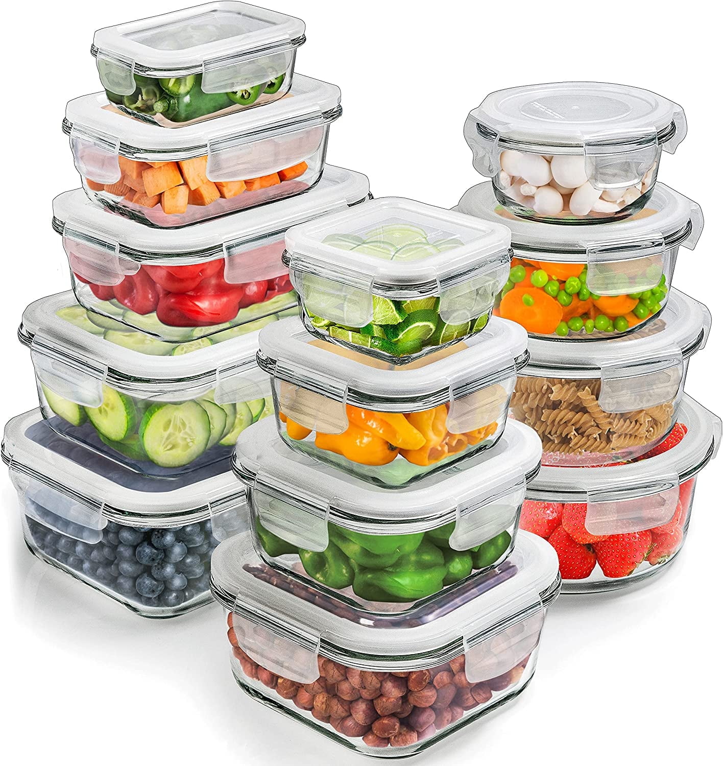 PrepNaturals 26 Pcs Glass Food Storage Containers, Rectangular