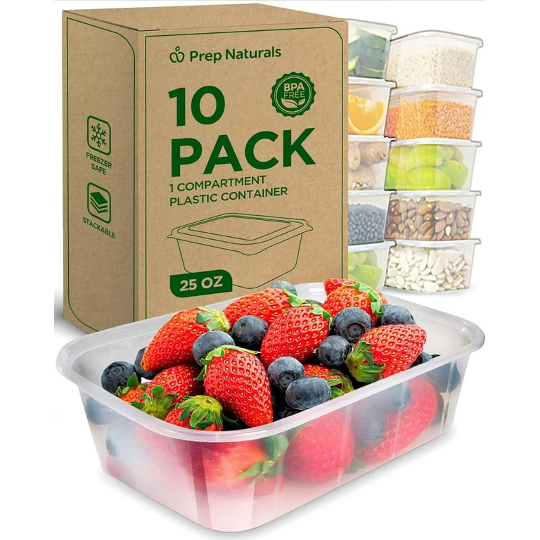 Prep Naturals - Food Storage Containers with Lids - Plastic Meal Prep Containers - 10 Pack, 25 Ounce, Clear