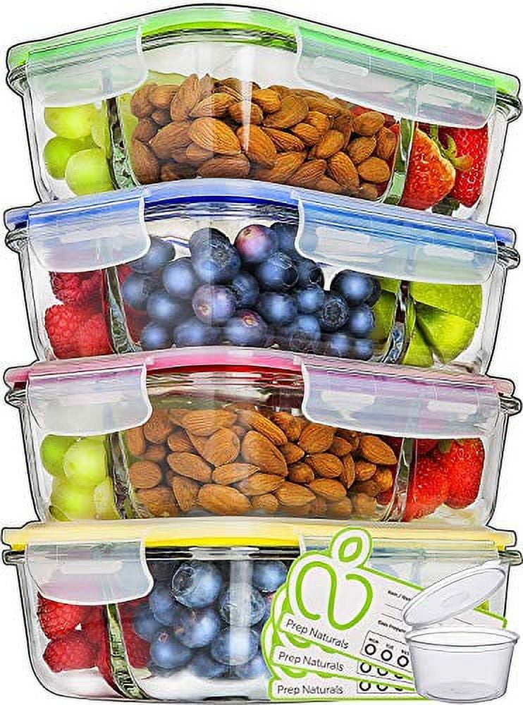 Glass Meal Prep Food Storage Containers (2 & 3 Compartments) 4 Pack, 32  Ounces 680147196790