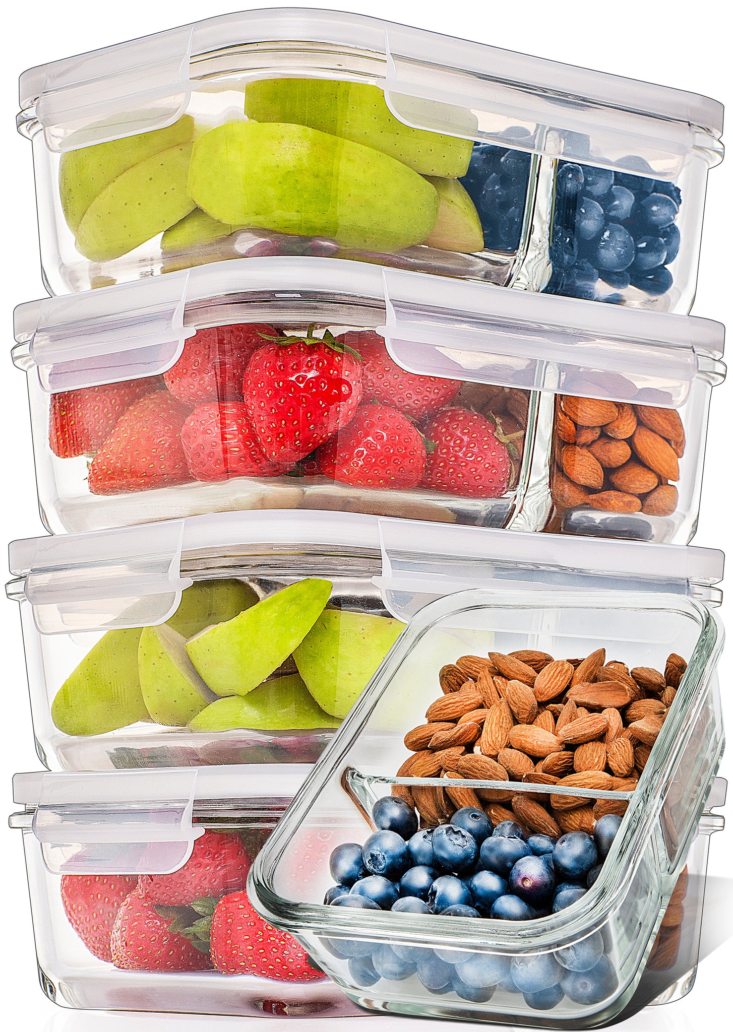 Prep Naturals - Glass Food Storage Containers - Meal Prep Container - 5 Packs, 2 Compartments, 30 Oz - image 1 of 6