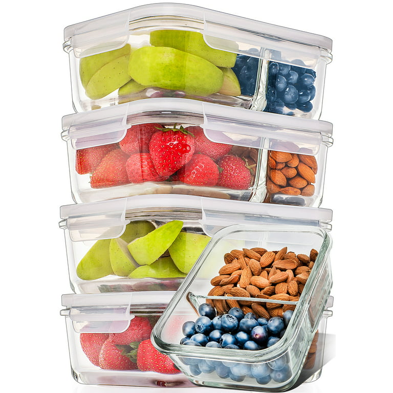 Prep Naturals - Glass Food Storage Containers - Meal Prep Container - 5  Packs, 2 Compartments, 30 Oz