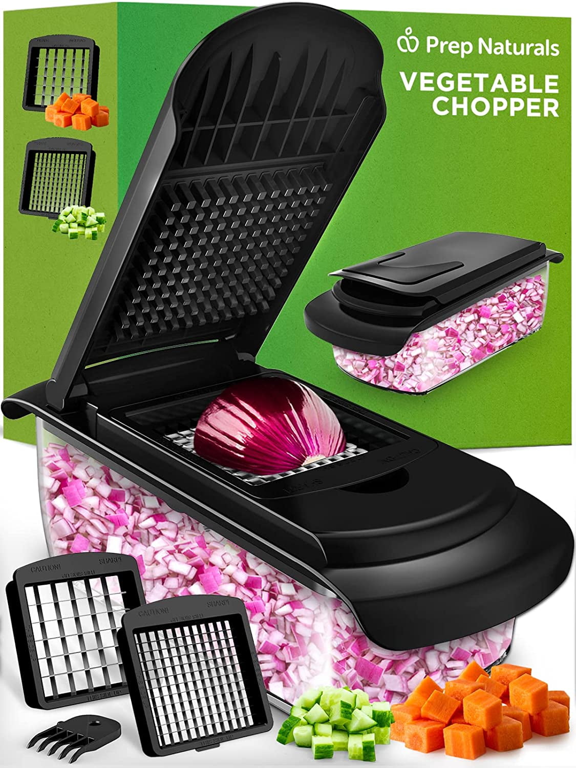 Prep Naturals Vegetable Chopper, Veggie Chopper, Vegetable Cutter, Food  Chopper & Onion Chopper - Chopper With Container Black 