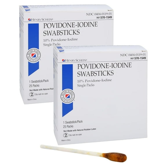 Prep Povidone-Iodine Swabsticks 1's- Sterile, Antiseptic for Skin Preparation, Individually Packed, 10% Povidone-Iodine- 50 Count (Pack of 2)