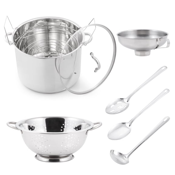 Prep & Preserve 8 Piece Canning Bundle - 21.5 Qt Stainless Steel Canner, Rack, Colander, Funnel, Spoons & Ladle