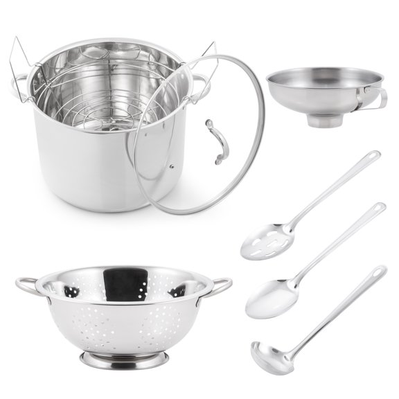 Prep & Preserve 8 Piece Canning Bundle - 21.5 Qt Stainless Steel Canner, Rack, Colander, Funnel, Spoons & Ladle