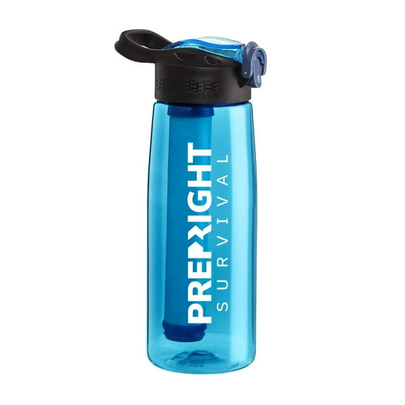 Prep-Right Survival Camping Water Filter Bottle, 22 oz, Teal