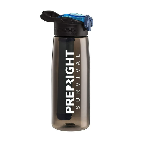 Prep-Right Survival, Water Filter Bottle with a 4 Stage Water Filtration System, 22 oz, Black