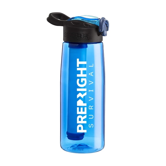 Prep-Right Survival, Water Filter Bottle with a 4 Stage Water Filtration System, 22 oz, Blue
