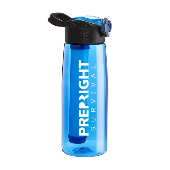 Prep-Right Survival, Water Filter Bottle with a 4 Stage Water Filtration System, 22 oz, Blue