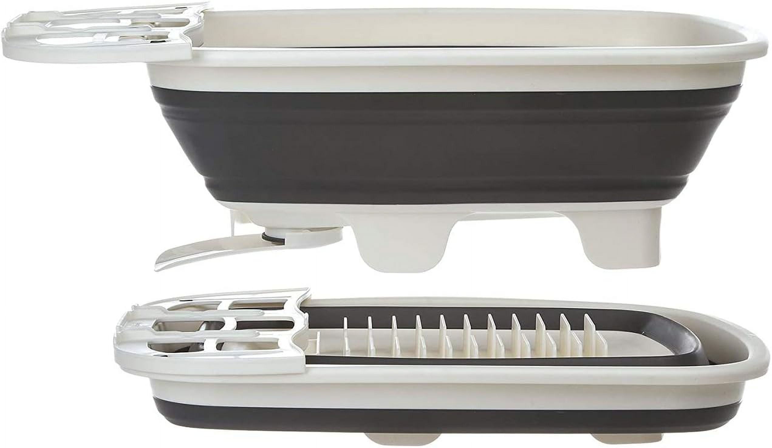 White and Gray Collapsible Portable Dish Drainer with Swivel Spout