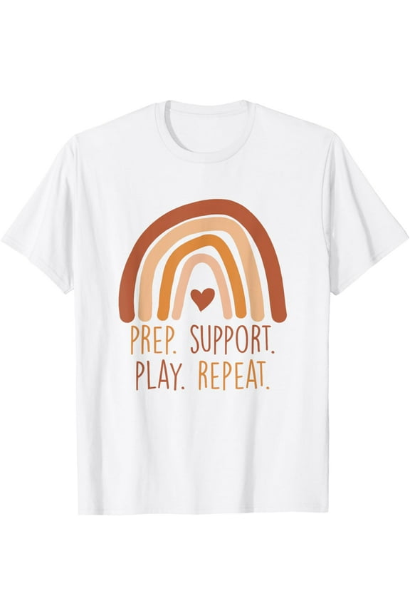 Prep Support Play Repeat Rainbow Proud Child Life Specialist T-ShirtMen's and women's pure cotton short-sleeved shirts