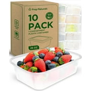 PrepNaturals 10 Pack Meal Prep Containers - 10 Pack of 25 Oz 100% BPA-free Plastic Food Storage Containers with Lids - Reusable Plastic Containers with Lids - Dishwasher Safe Lunch Containers