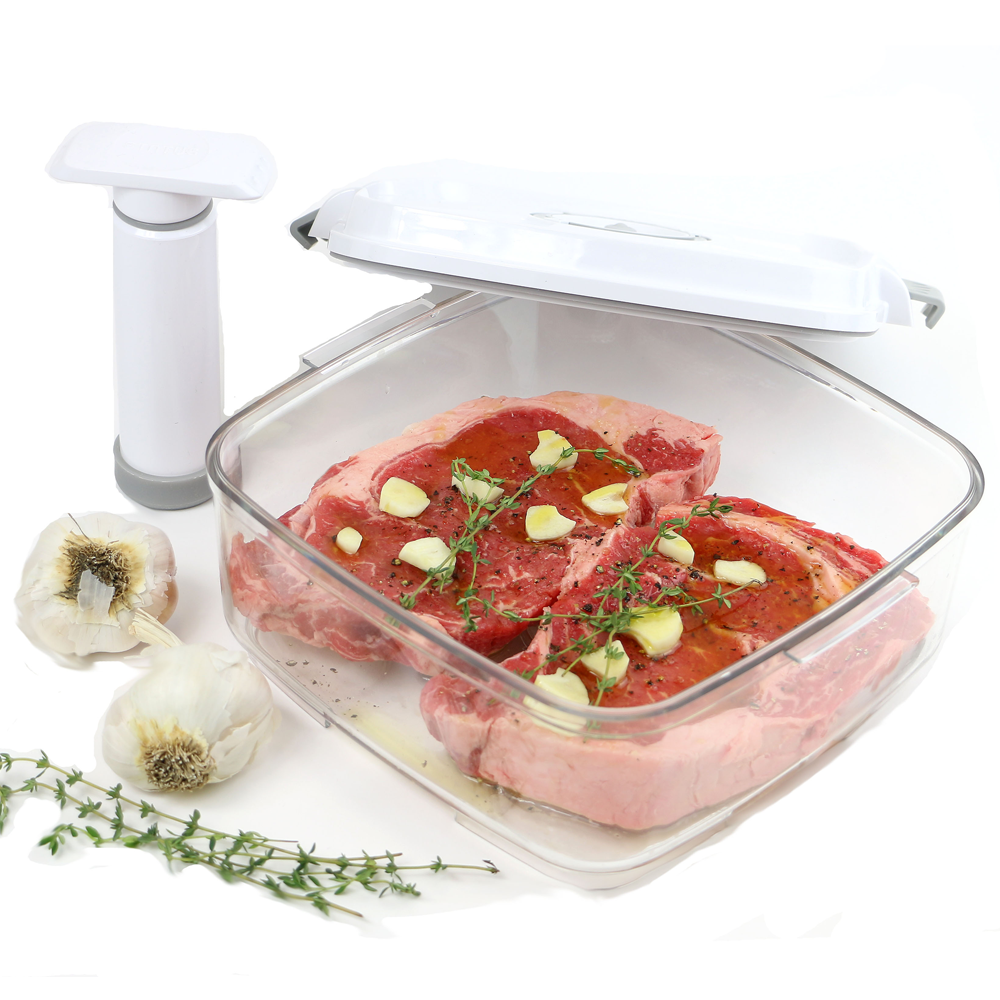 PrepSealer Marinating Vacuum Container White 2pc Set (2L, Pump