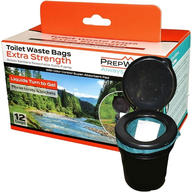 PrepWell Toilet Waste Bags Extra Strength with Super Absorbent Pad (12