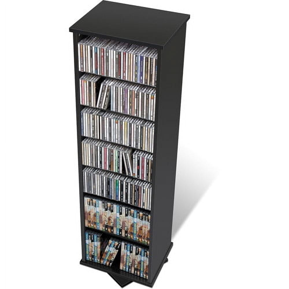 Black Composite Wood Two-Sided Spinning Media Storage Tower
