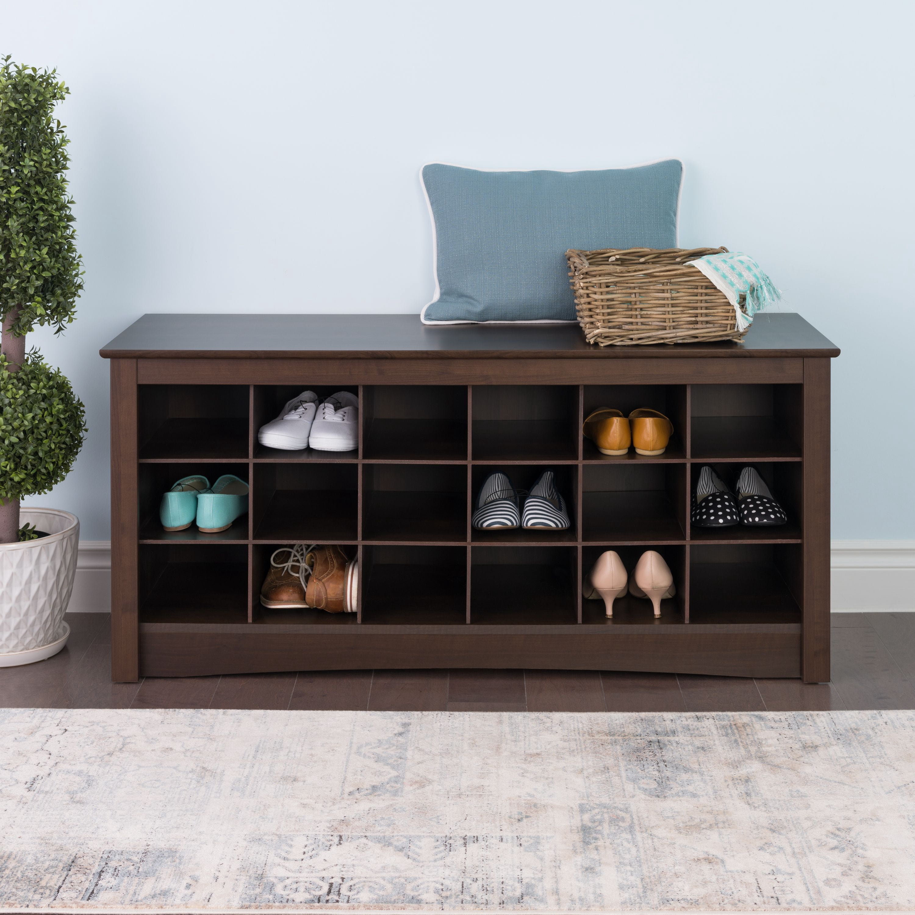 Prepac 3-Tier Storage Cubby Bench Shoe Rack, Wood, Brown - Walmart.com