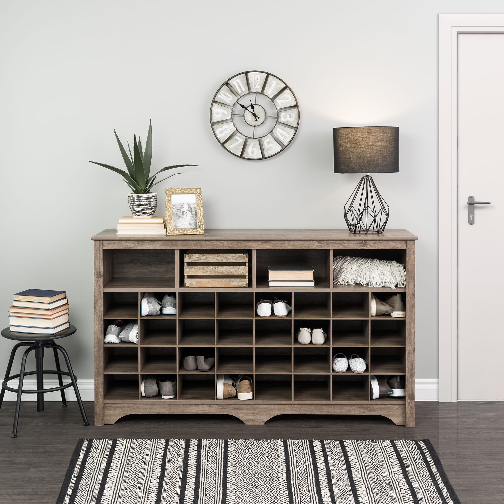 Drifted Gray 60" Wooden Shoe Cubby Console
