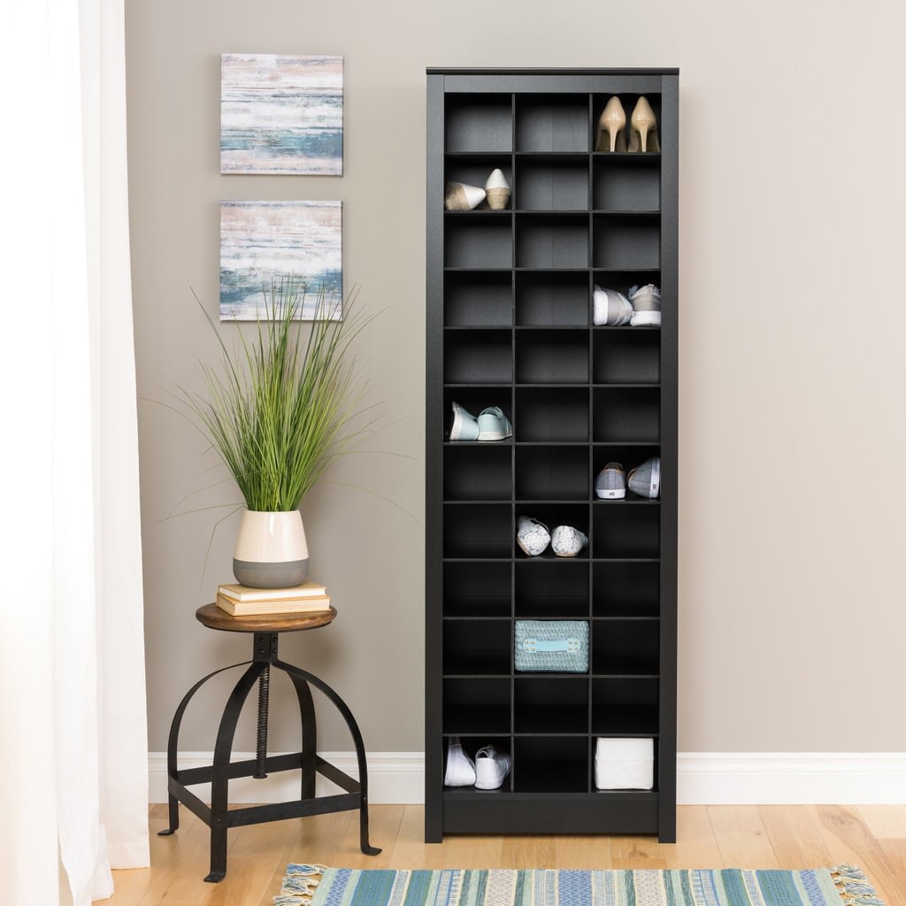 Black Tall Stackable Wood Shoe Rack with 36 Cubbies