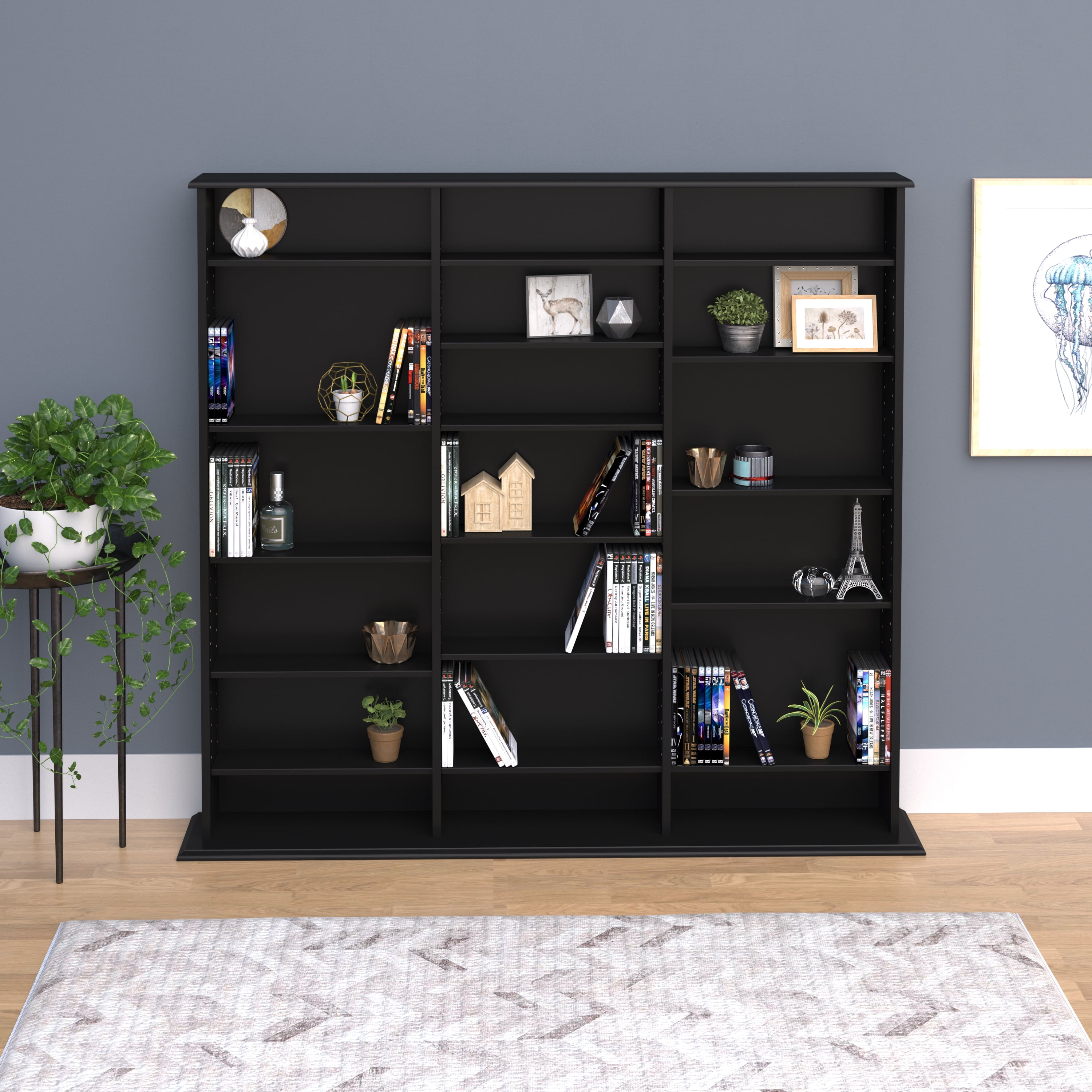 Sleek Deep Black Laminated Wood Composite Media Storage