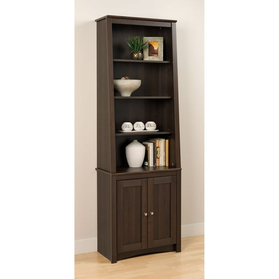 Prepac 6-Shelf Slant Back Bookcase with Doors, Espresso