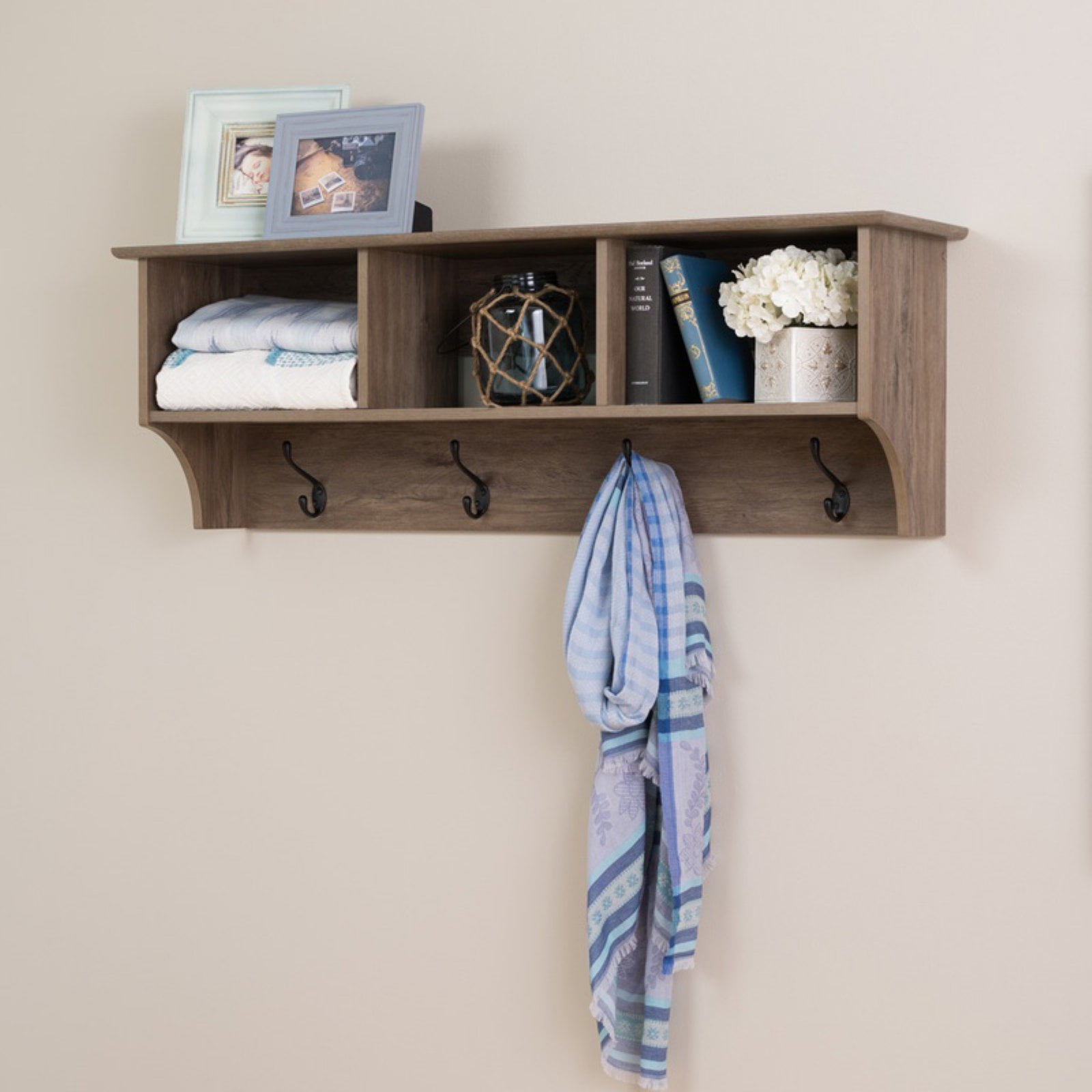Drifted Gray 60" Hanging Entryway Shelf with Hooks
