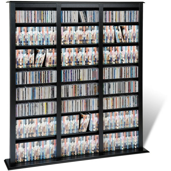 Prepac 64" Triple Barrister CD DVD Media Storage Rack in Black