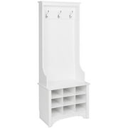 Prepac 27" Narrow Hall Tree with 9 Shoe Cubbies, White