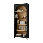 Prepac Ark 78" Tall 5-Tier Arched Bookcase, Black Oak with Oak Finish Interior, Modern Storage Accent Bookshelf with 3 Adjustable Shelves for Home, Office, Living Room, Bedroom