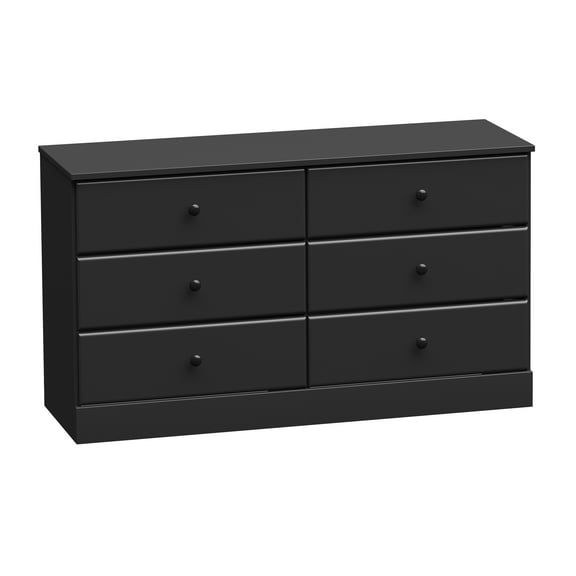 Prepac Astrid 6 Drawer Wooden Double Dresser, 15.5" x 47.5" x 26.85", Black
