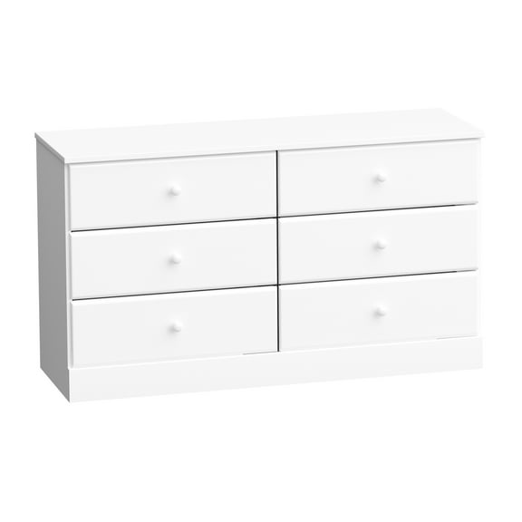 Prepac Astrid 6 Drawer Wooden Double Dresser, 15.5" x 47.5" x 26.85", White