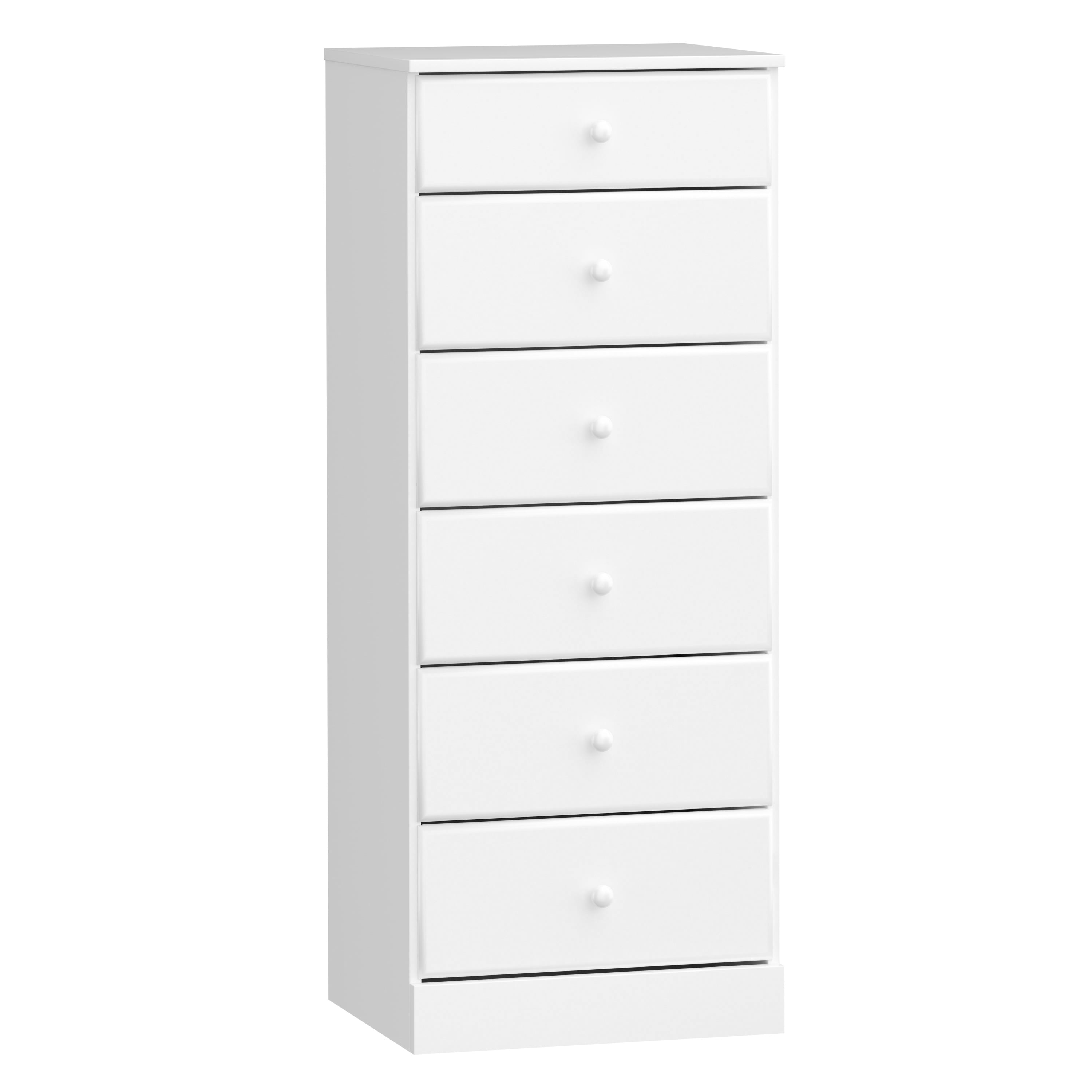 Astrid White 6-Drawer Tall Lingerie Dresser with Solid Wood Knobs