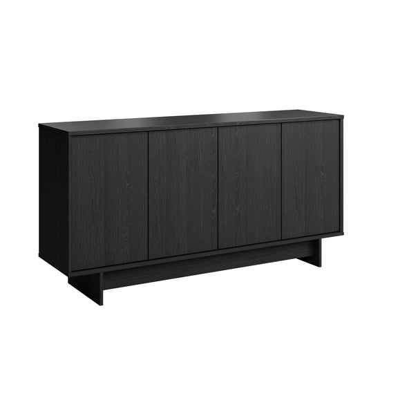 Prepac Black Oak Finnley Sideboard Cabinet Buffet Cabinet with Storage Accent Cabinet for Living Room, Kitchen, Entryway Cabinet with Adjustable Shelves Push Latch System 16"D x 61.5"W x 30.75"H