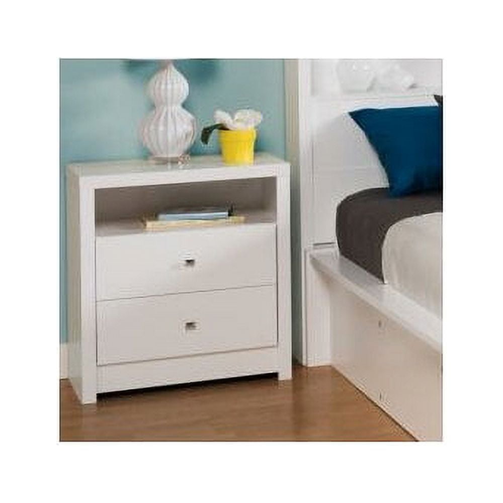 Cosmopolitan Chic White 2-Drawer Tall Nightstand with Chrome Knobs