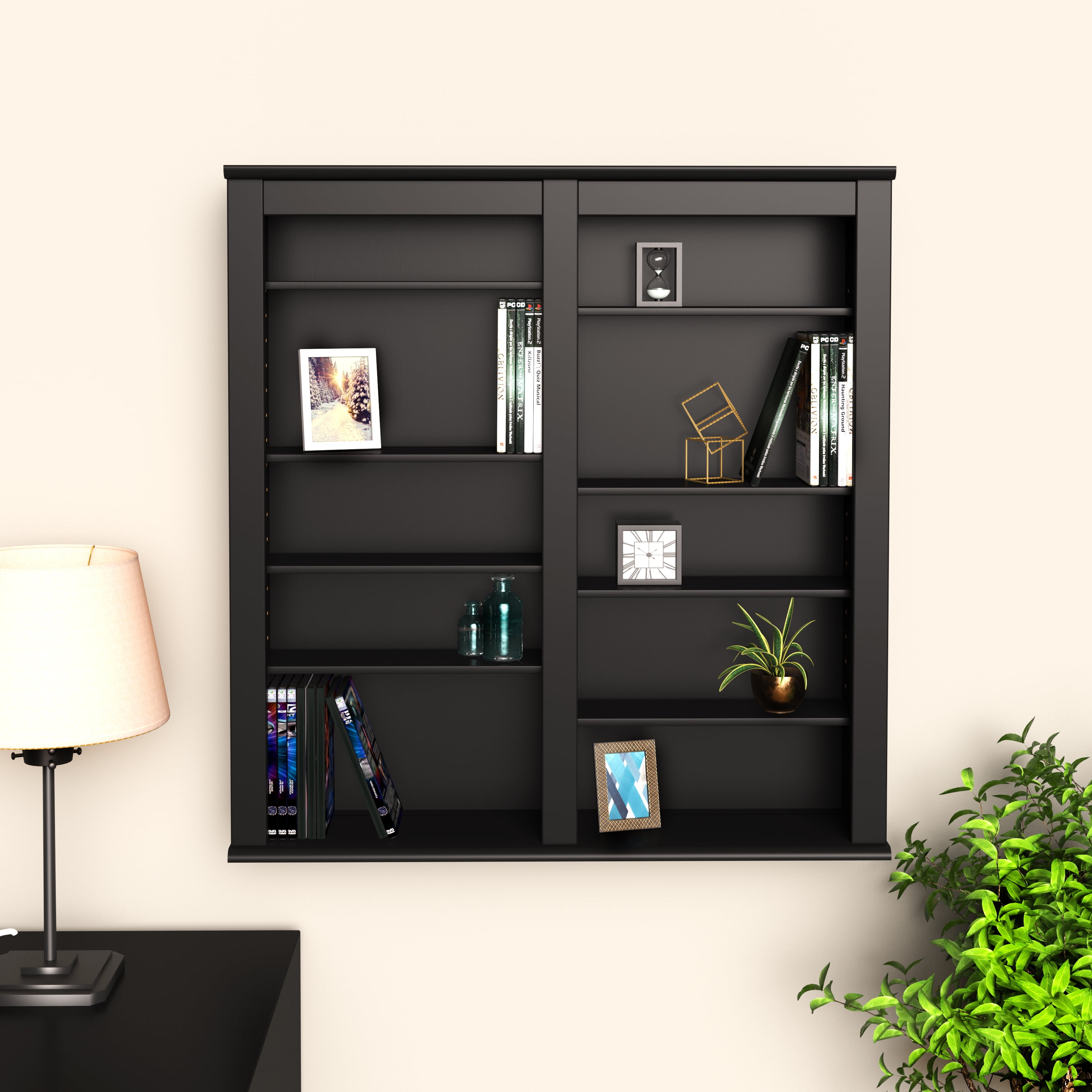 Black Double Wall Mounted Media Storage Shelf