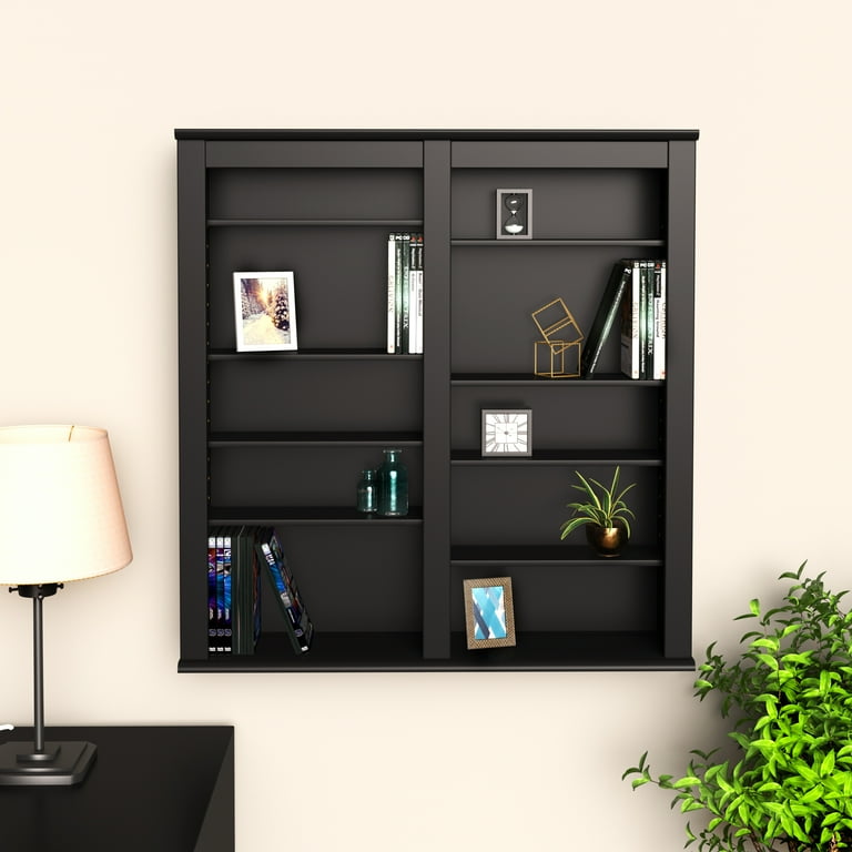 Prepac Double Floating Media Wall Storage Shelf Black