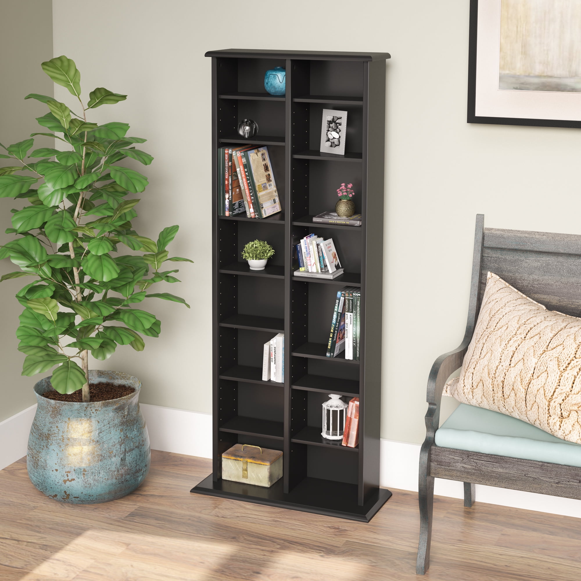 Prepac Double Multimedia Storage Tower, Black Laminate Finish