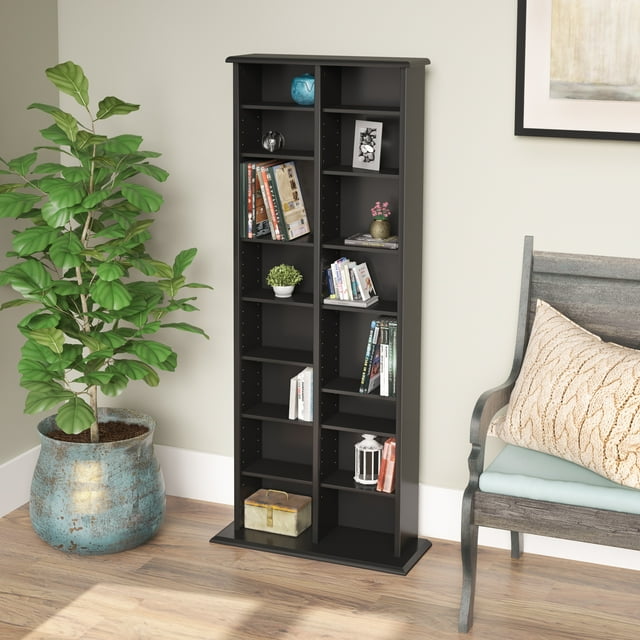 Prepac Double Multimedia Storage Tower, Black Laminate Finish