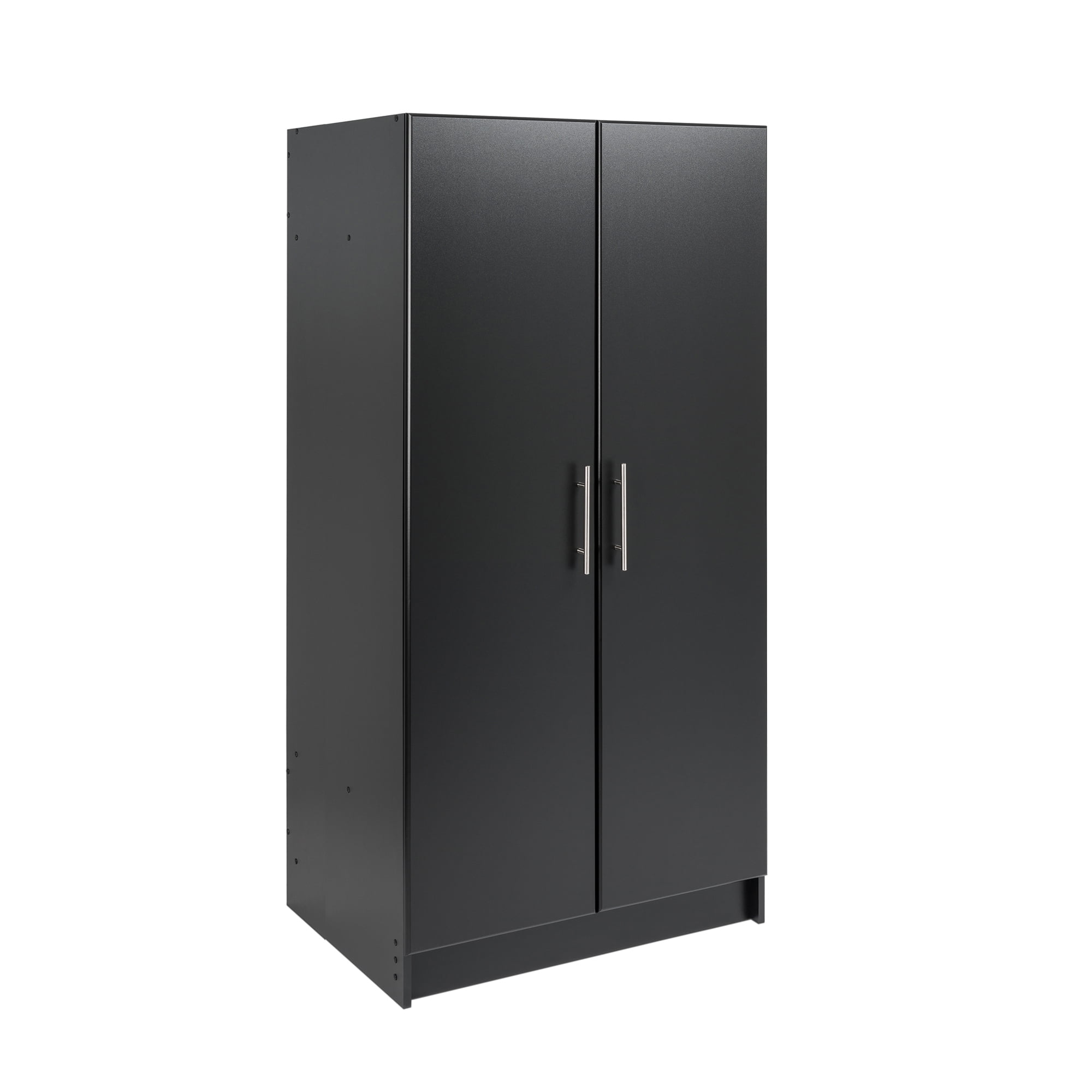 Elite Black 32" Freestanding Wardrobe Cabinet with Hanging Rail