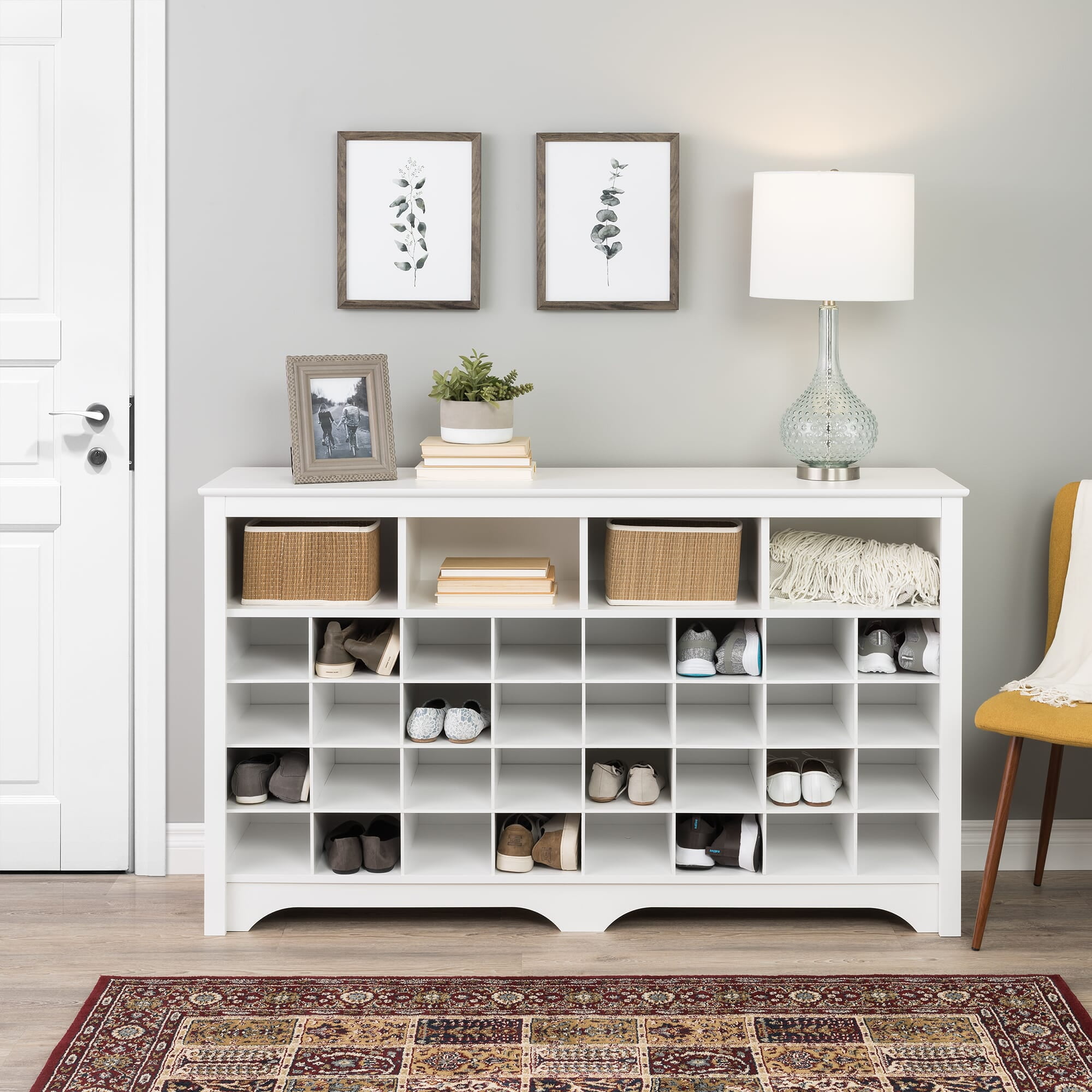 White 60" Stackable Entryway Shoe Cubby Console