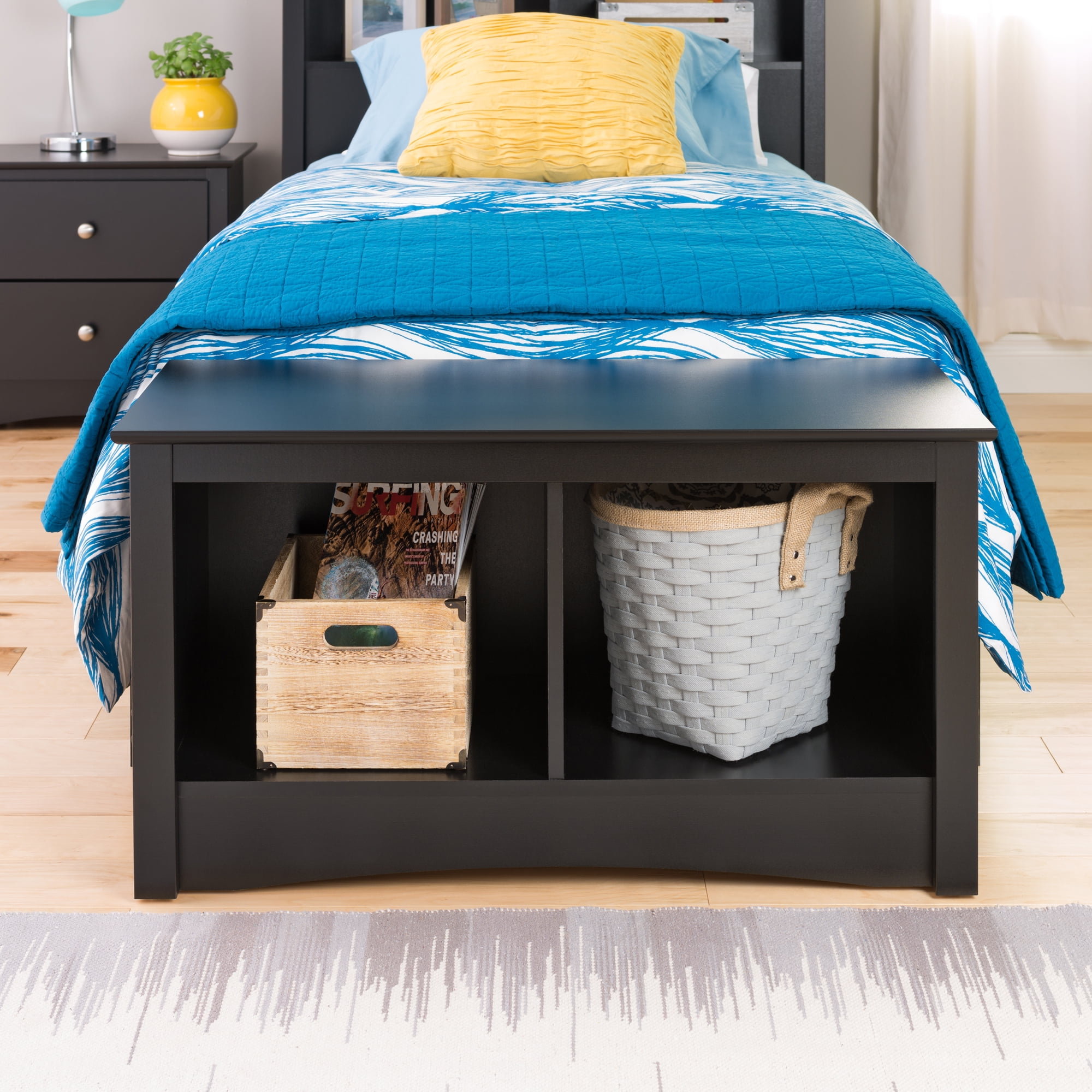 Prepac Entryway Twin Cubby Storage Bench, Black