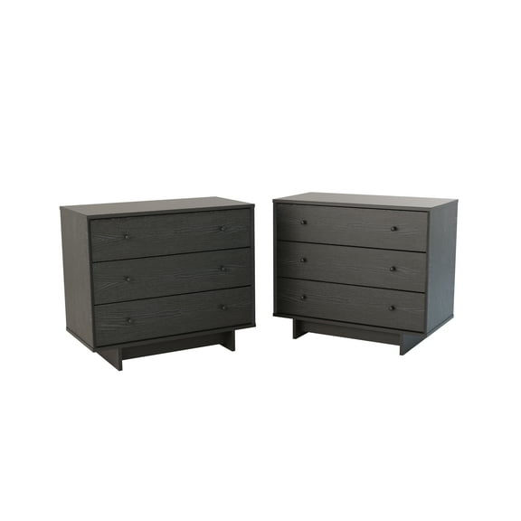 Prepac Finnley 3-Drawer Nightstand in Black Oak, Extra-Wide Bedside Tables with Storage, Set of 2, Modern Dressers, End Tables for Home, Bedroom, Living Room, 16" D x 31" W x 26.75" H