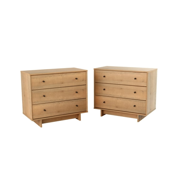 Prepac Finnley 3-Drawer Nightstand in Natural Oak, Extra-Wide Bedside Tables with Storage, Set of 2, Modern Dressers, End Tables for Home, Bedroom, Living Room, 16" D x 31" W x 26.75" H