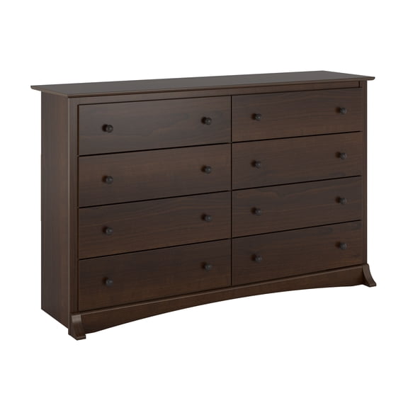 Prepac Fremont 8 Drawer Wooden Double Dresser, 17.25" x 59" x 37", Espresso