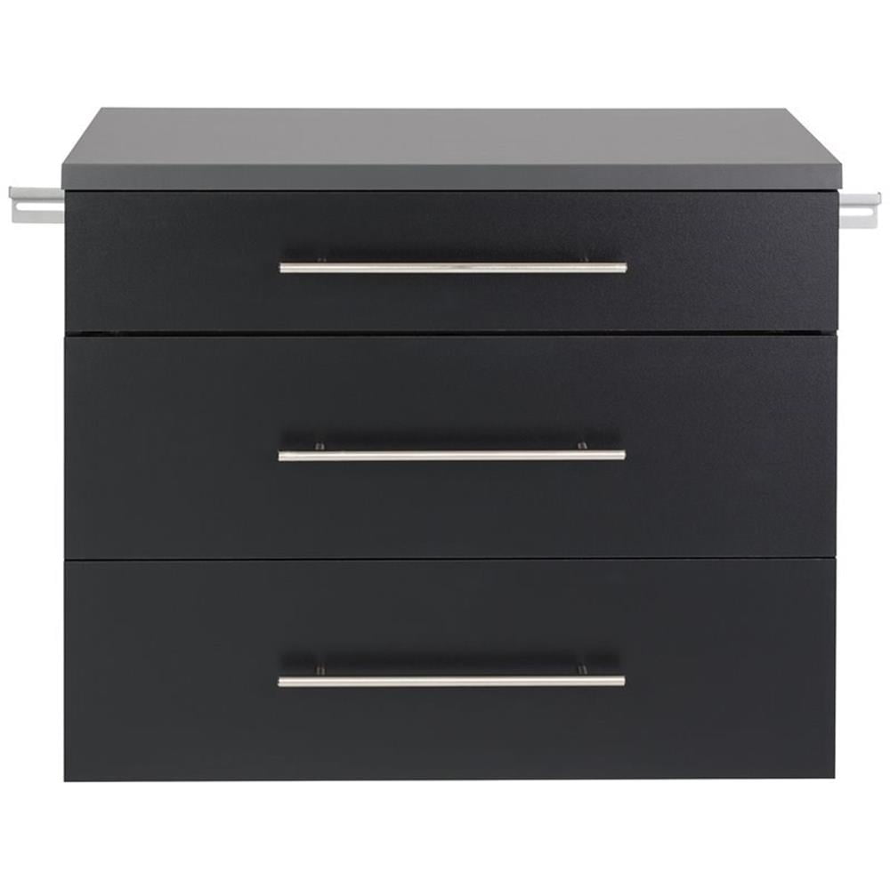 Versatile Wall-Mounted Black Laminated Composite Wood 3-Drawer Cabinet