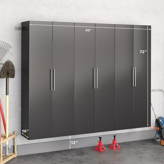Prepac HangUps 3 Piece 90" Wooden Garage Storage Cabinet Set D in Black